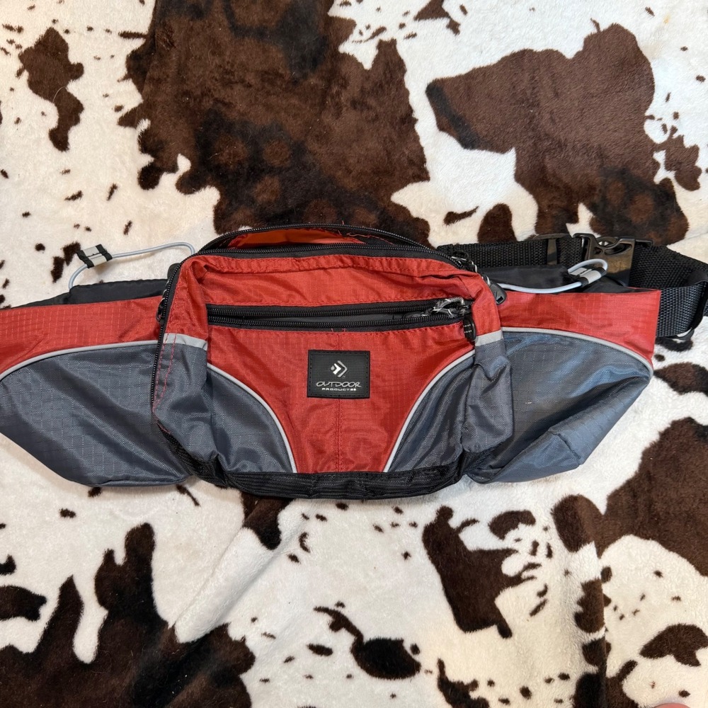 Outdoor Products Fanny Pack Unisex OS Red Grey Ripstop Hiking Gorpcore Waist Bag